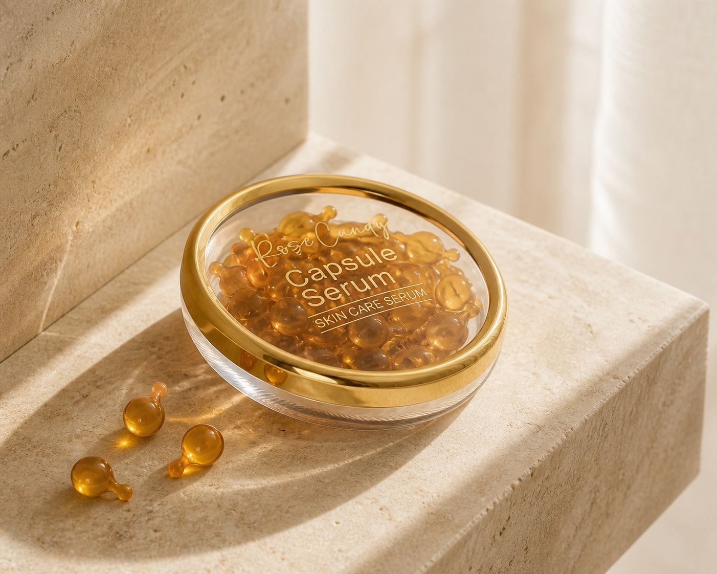 Rose Candy Vitamin C Capsule Serum ambalajı ve kapsülleri
